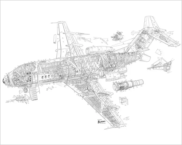 Fokker F. 28 Fellowship Cutaway Drawing