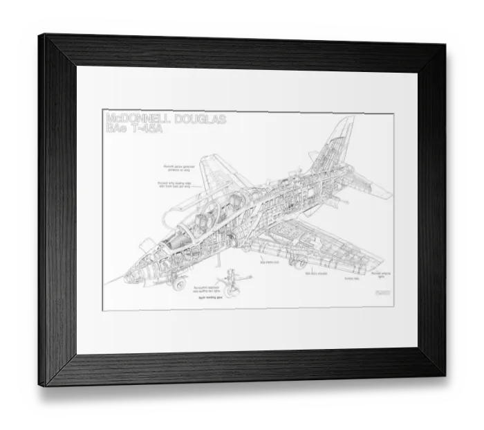 Framed Print : Bae Hawk T. 45A Cutaway Drawing Framed Print : Bae Hawk T. 45A Cutaway Drawing