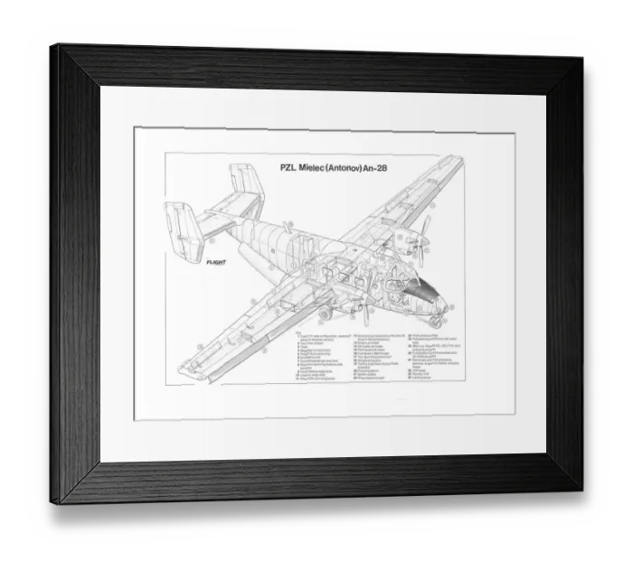 Framed Print : PZL Mielec (AN-28) Cutaway Drawing Framed Print : PZL Mielec (AN-28) Cutaway Drawing