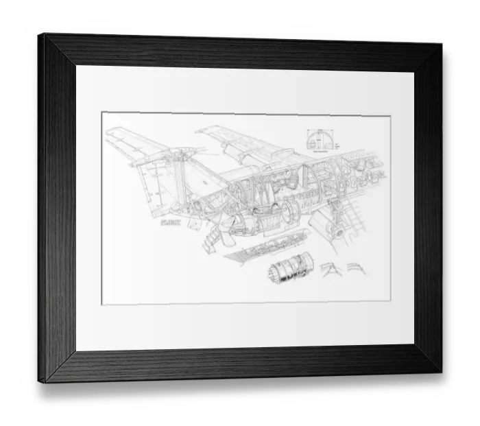 Framed Print : Dee Howard One-eleven 2400 Cutaway Drawing Framed Print : Dee Howard One-eleven 2400 Cutaway Drawing
