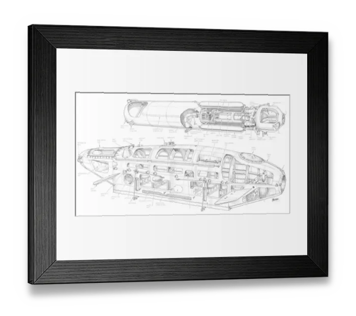 Framed Print : De Havilland Sprite Cutaway Drawing Framed Print : De Havilland Sprite Cutaway Drawing