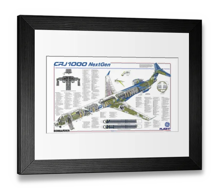 Framed Print : Bombardier CRJ1000 NextGen cutaway poster Framed Print : Bombardier CRJ1000 NextGen cutaway poster