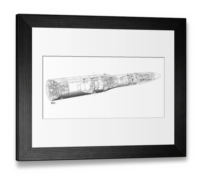 Framed Print : Bristol Siddeley Black arrow - final standard Cutaway Drawing Framed Print : Bristol Siddeley Black arrow - final standard Cutaway Drawing