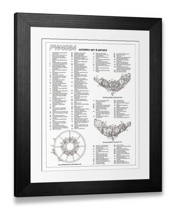 Framed Print : Pratt & Whitney PW 4084 Key Cutaway Drawing Framed Print : Pratt & Whitney PW 4084 Key Cutaway Drawing