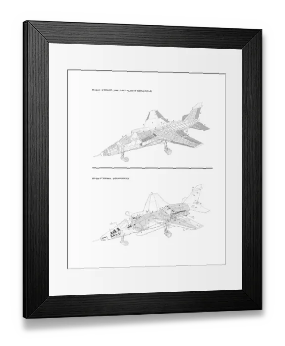 Framed Print : Sepecat Jaguar single seat Cutaway Drawing