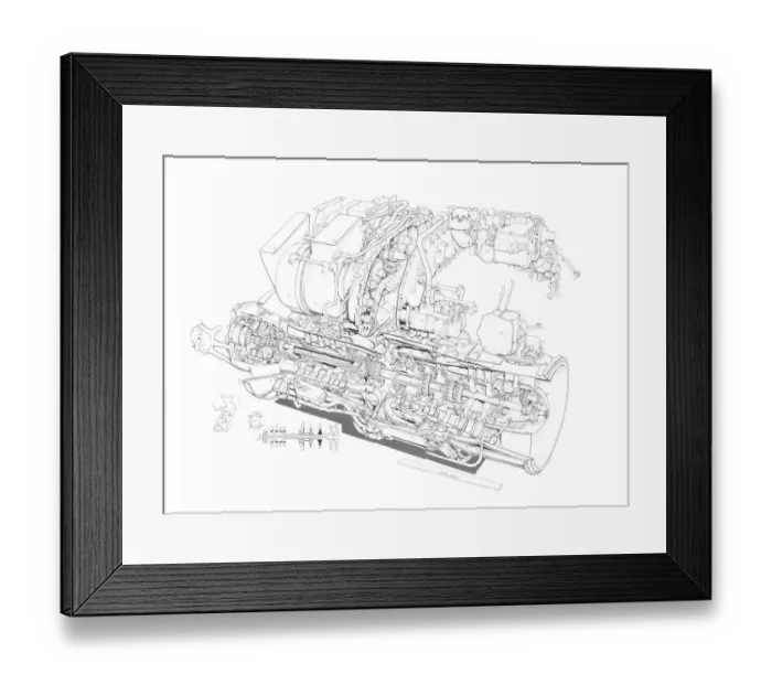 Framed Print : Rolls-Royce BS 360 - gem Cutaway Drawing
