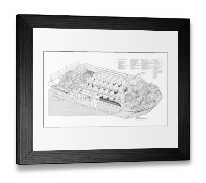 Framed Print : Hovermarine HM-2 Cutaway Drawing Framed Print : Hovermarine HM-2 Cutaway Drawing