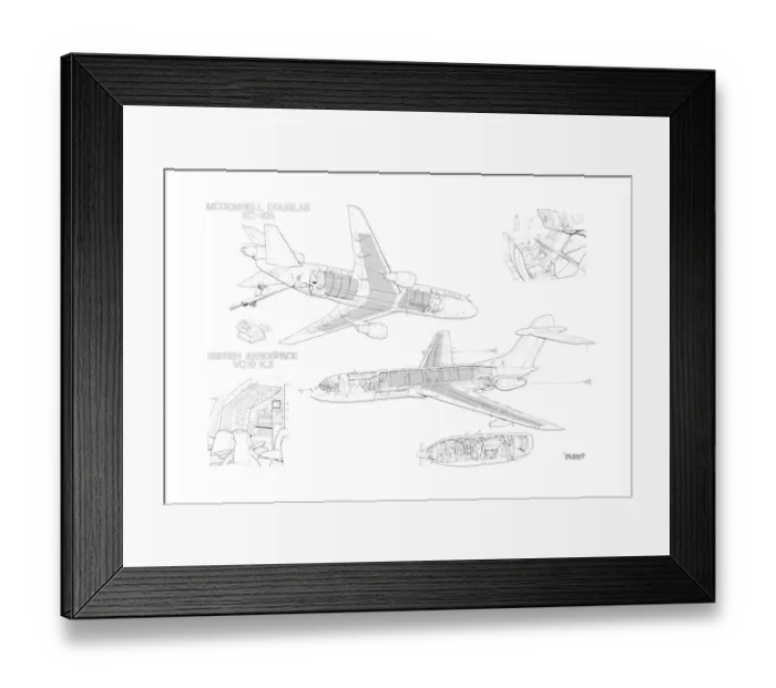 Framed Print : McDonnell Douglas VC10 K. 2 + KC-10A Cutaway Drawing Framed Print : McDonnell Douglas VC10 K. 2 + KC-10A Cutaway Drawing