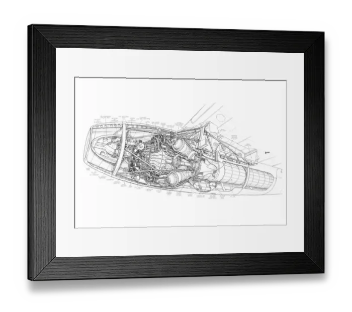 Framed Print : Rolls-Royce Nene Installation Cutaway Drawing