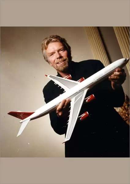 Richard Branson holding model of the A340-600