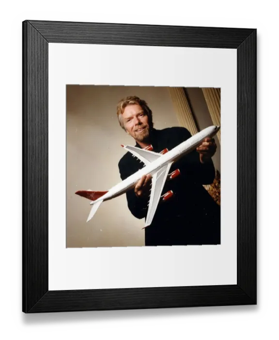 : Richard Branson holding model of the A340-600 : Richard Branson holding model of the A340-600