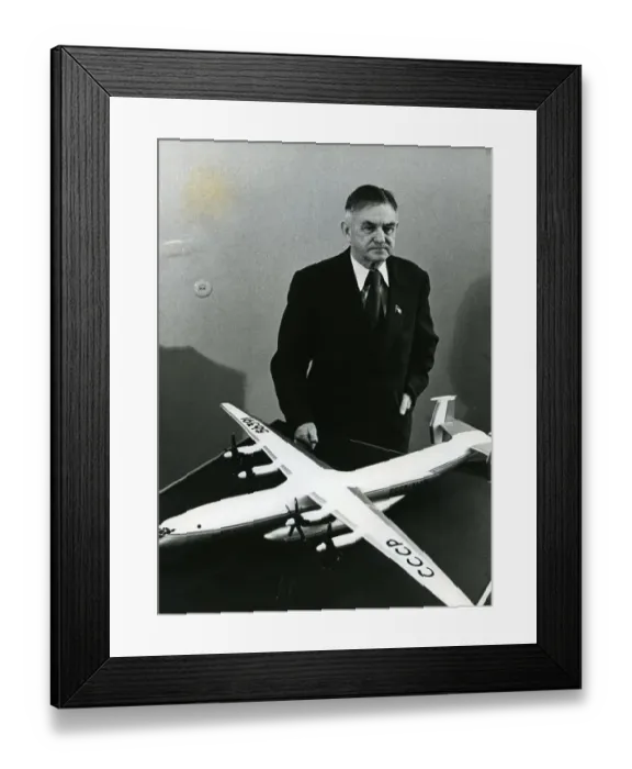 Framed Print : Oleg Antonov and model of his plane AN-22 Framed Print : Oleg Antonov and model of his plane AN-22