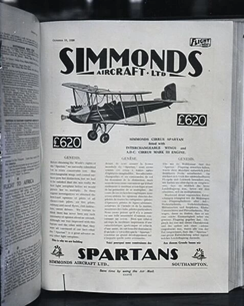 928 Advert for a Simmonds Cirrus Spartan aircaft