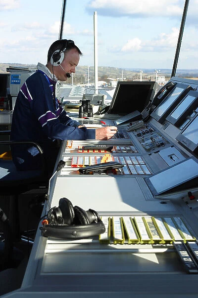 Air Traffic Controller at work in airport control tower Bristol taken 2006