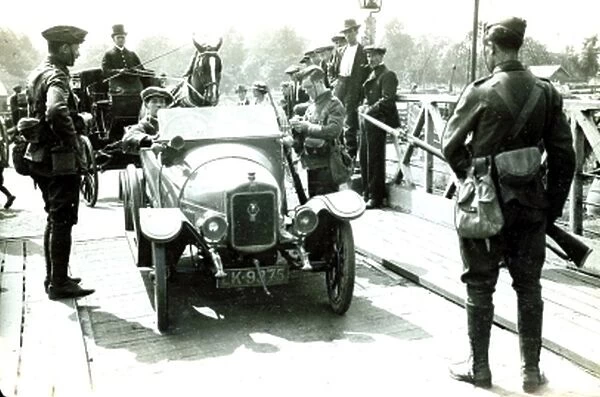 August 1914 Road vehicles are stopped by troops in England