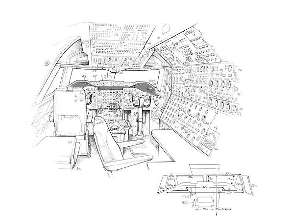 Boeing 747-100 Cockpit Cutaway Drawing