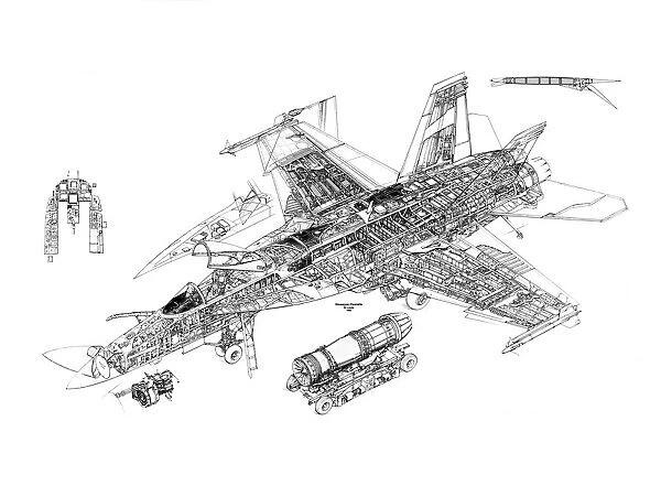 Boeing F/A-18F Super Hornet Cutaway Drawing (Print #1571253). Cards