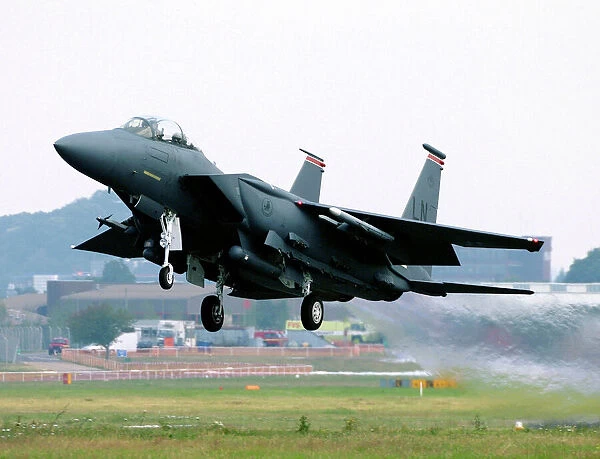 Boeing F15. F15E Strike Eagle just lifting off from Farnborough