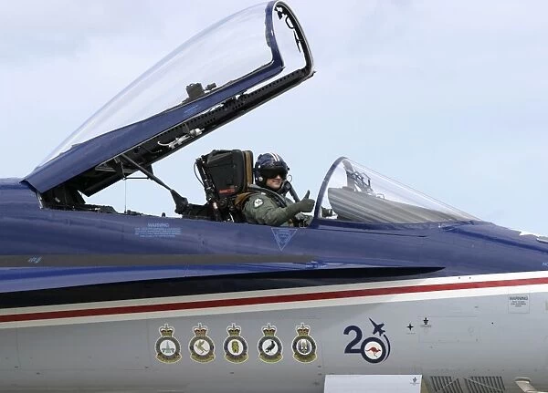 Boeing F18 Cockpit. SQN LDR Paul Simmons about to commence his Avalon display