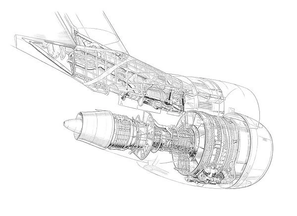 Boing / General Electric 747 Pylon and GE CF6 Cutaway Drawing