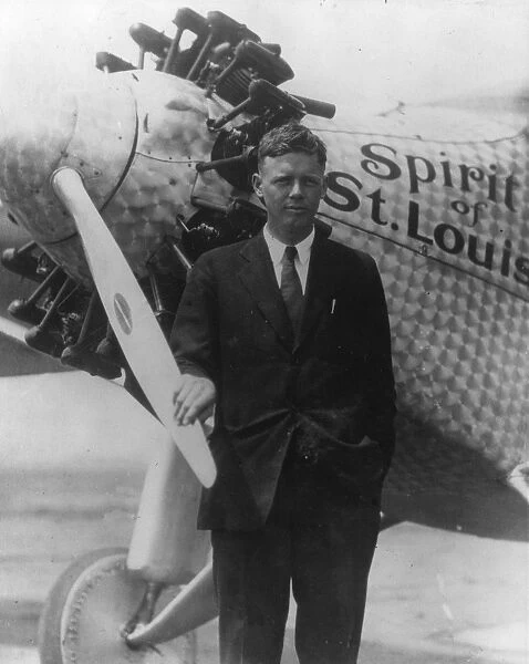 Charles Lindbergh with Ryan Monoplane Spirt of St Louis after atlantic crossing at Croydon UK