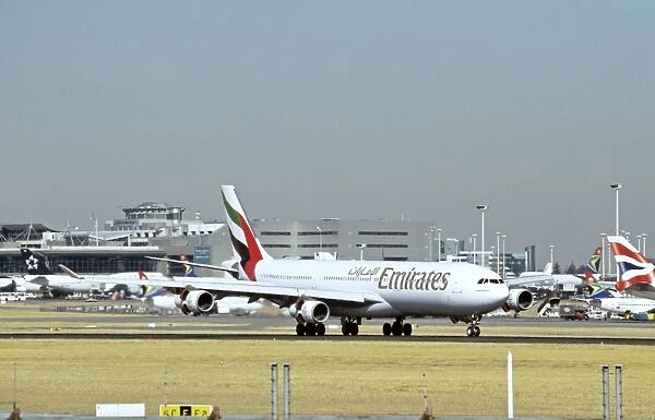 Emirates Airbus A340 just landed at Jo'burg Airport, South Africa