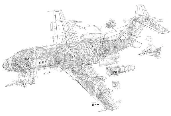 Fokker F. 28 Fellowship Cutaway Drawing