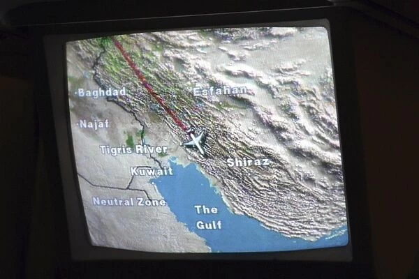 IFE: Moving Map. In-flite seat back map on EK A330 - topical with Iran / Iraq / Kuwait