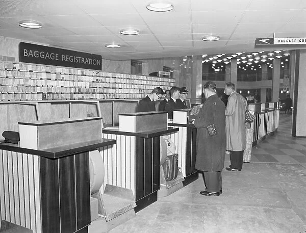 London, Heathrow, Baggage, Registration, Desk, 1960, 1960s, Interior, Historical, Civil, Passengers, Terminal, UK