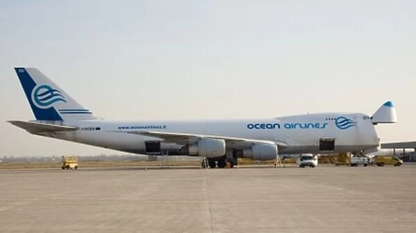 Ocean Airlines 747 Cargo at Brescia Italy with nose Cargo open