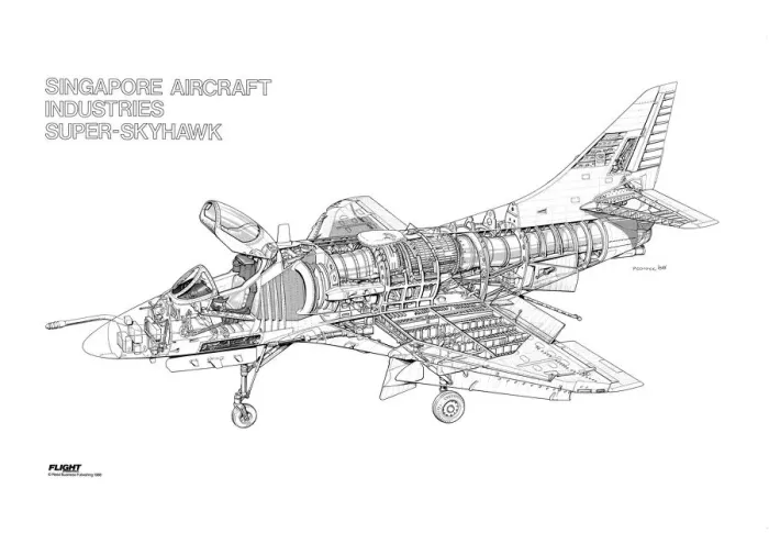Framed Print : Singapore Aircraft Industries Super Skyhawk Cutaway Drawing Framed Print : Singapore Aircraft Industries Super Skyhawk Cutaway Drawing