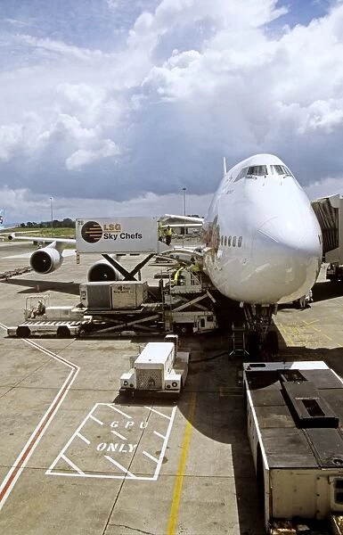 Thai Boeing 747 during turnround at Auckland Airport, New Zealand