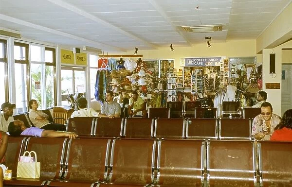 Waiting for flight at departure gate, Mahe Airport, Seychelles