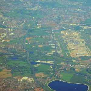 Aerial view of Heathrow Airport showing T5 area