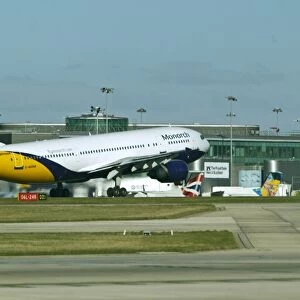 Airbus A300-600 Monarch taking off at Manchester Airport