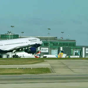 Airbus A300-600 Monarch taking off at Manchester Airport