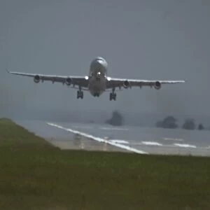 Airbus A340-300 taking off from East Midlands on a hot day