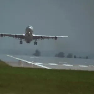 Airbus A340-300 taking off from East Midlands on a hot day