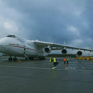 Antonov AN225 on first commercial flight into East Midlands Airport UK