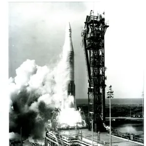 Atlas Antares Rocket carries a Project Fire Spacecraft as it launches from Cape Kenedy May 1965