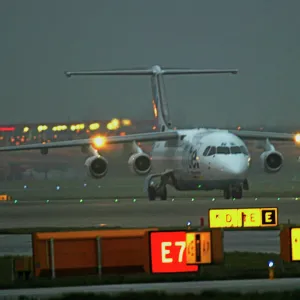 Avro RJ Flybe dawn at Birmingham Airport UK