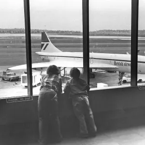 BAe Concorde - two small boys looking at aircraft 1974