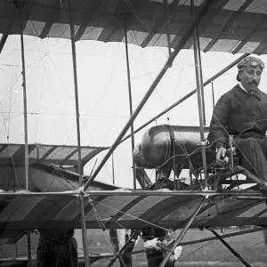 Belgian aviator, Joseph Christianes on his Henry Farman biplane