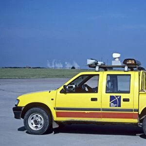 Bird Scaring vehicle on runway at East Midlands Airport UK