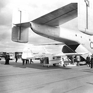 Blackburn Beverley at SBAC show with small aircraft being loaded