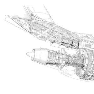 Boing / General Electric 747 Pylon and GE CF6 Cutaway Drawing