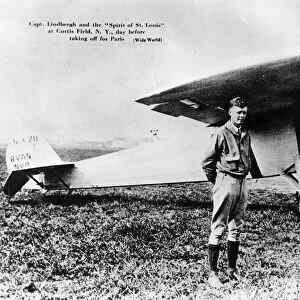 Charles Lindbergh with Ryan Monoplane Sprit of St Louis after altantic crossing