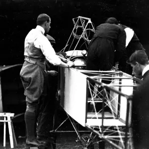 Claude Grahame-White overseeing the erection of Bleriot monoplane