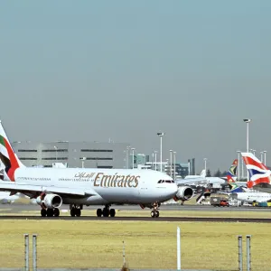 Emirates Airbus A340 just landed at Jo burg Airport, South Africa