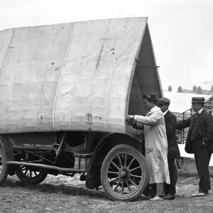 Print of G. A. Barnes with Humber-Bleriot monoplane on car, 1910 print Print of G. A. Barnes with Humber-Bleriot monoplane on car, 1910 print